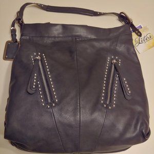 B Makowski Black Leather Satchel Bag